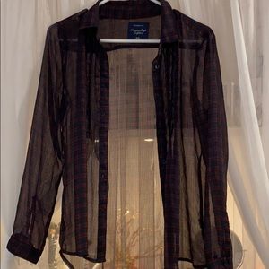 American Eagle Sheer Plaid Button Up (M)